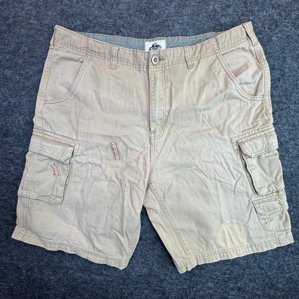 Old Mill Cargo Shorts Mens 36 Tan Cotton Twill Multi-Pocket Utility 10in Inseam